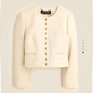 J. Crew Ivory Tweed Blazer with Brass Buttons